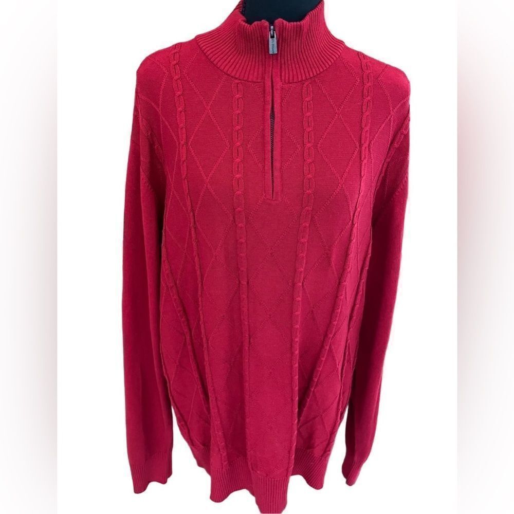New with tags F/X Fusion cotton blend quarter zip red cable knit sweater size XL